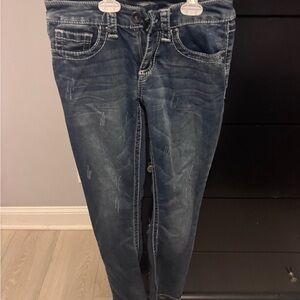 7 For All Mankind Distressed Dark Blue Skinny Jeans